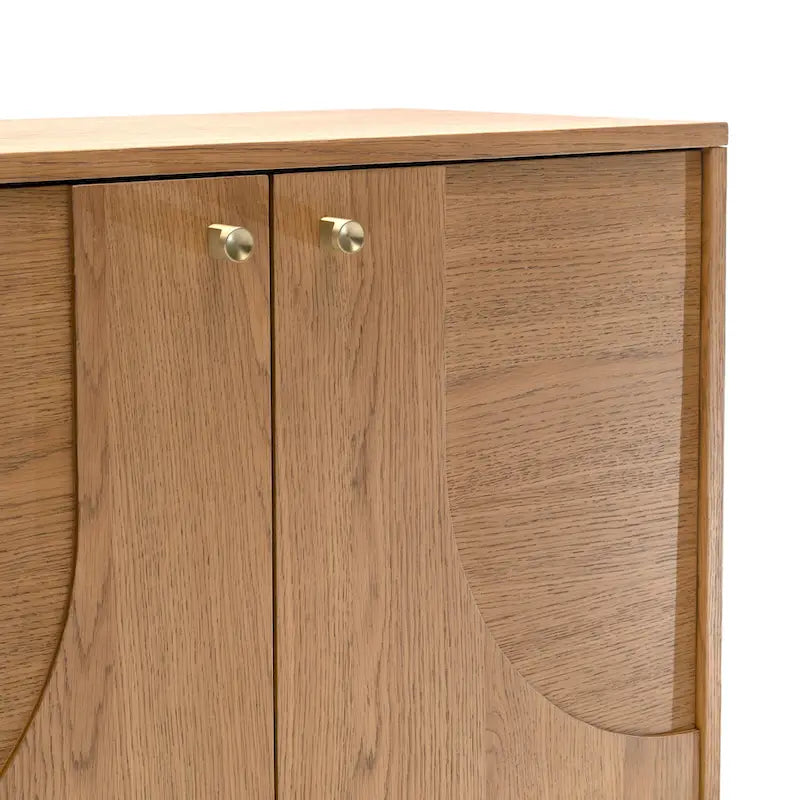 Modern Oak Veneer Sideboard with Brass Handles and Cable Management Dark Walnut