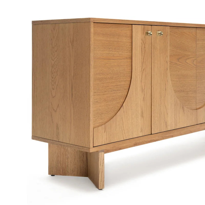 Modern Oak Veneer Sideboard with Brass Handles and Cable Management Dark Walnut