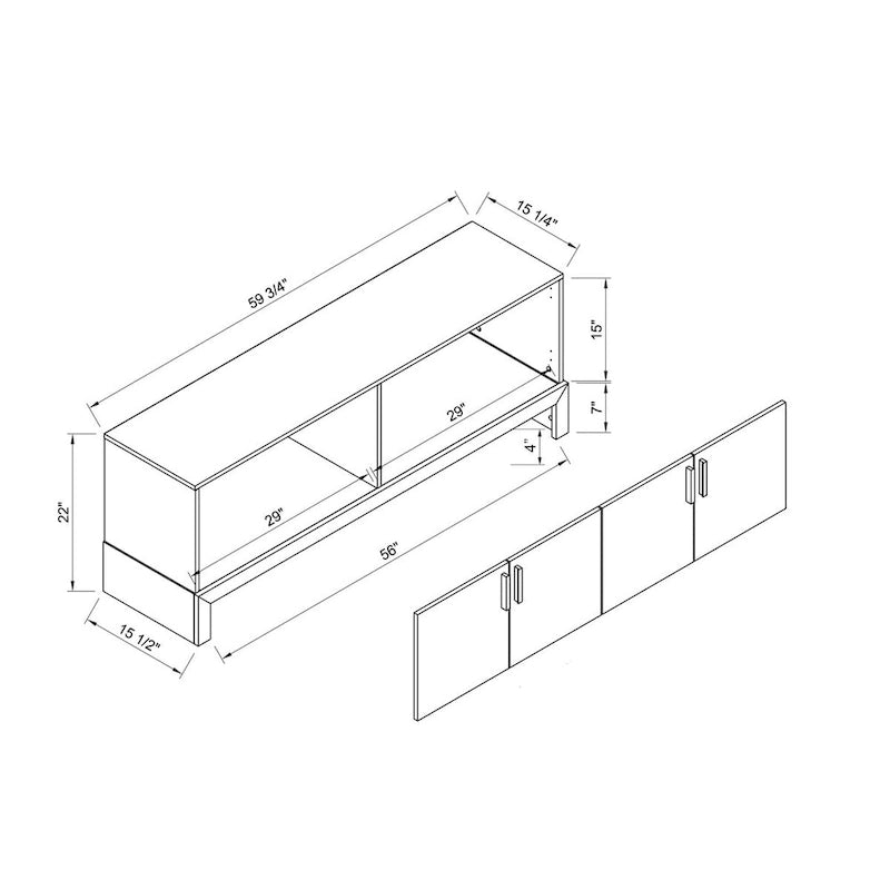 60-Inch Four-Door TV Stand Cabinet White Distressed Grey Storage