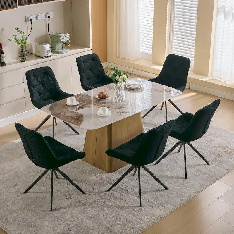 Boucle Upholstered Swivel Dining Chair High Back Diamond Tufted Accent