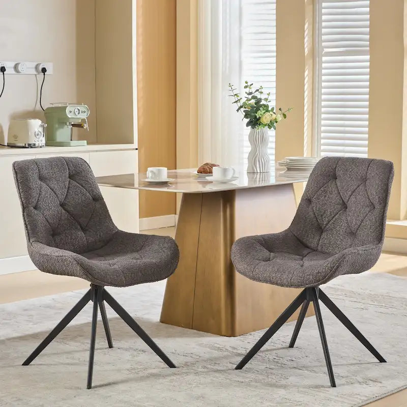 Boucle Upholstered Swivel Dining Chair High Back Diamond Tufted Accent