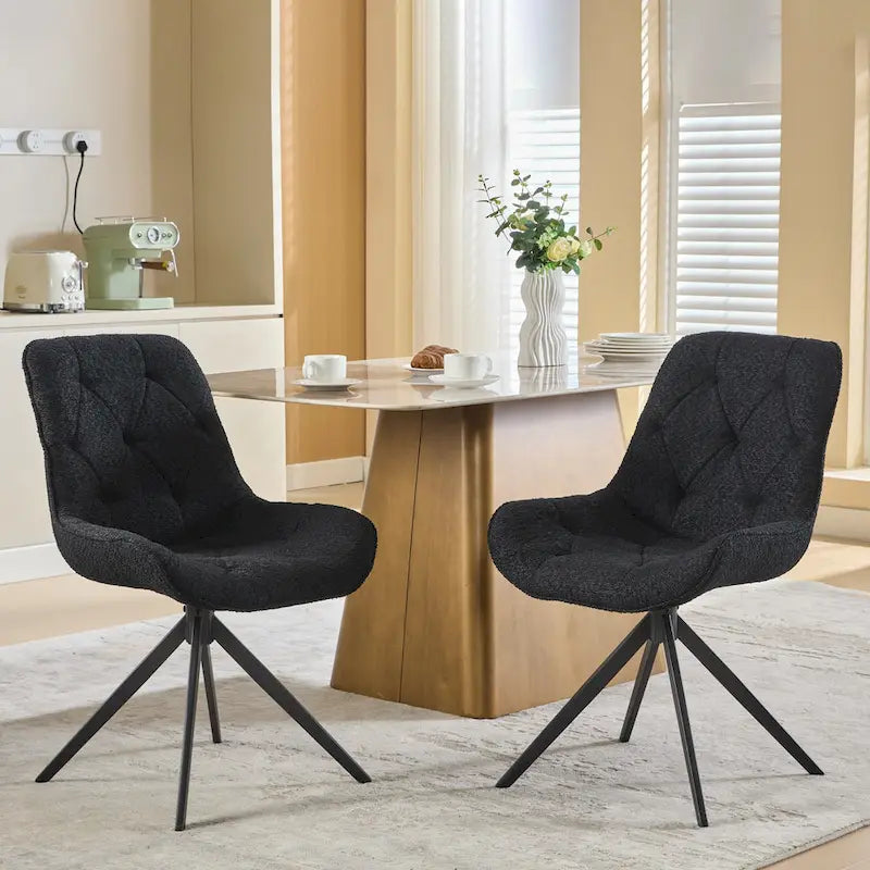 Boucle Upholstered Swivel Dining Chair High Back Diamond Tufted Accent