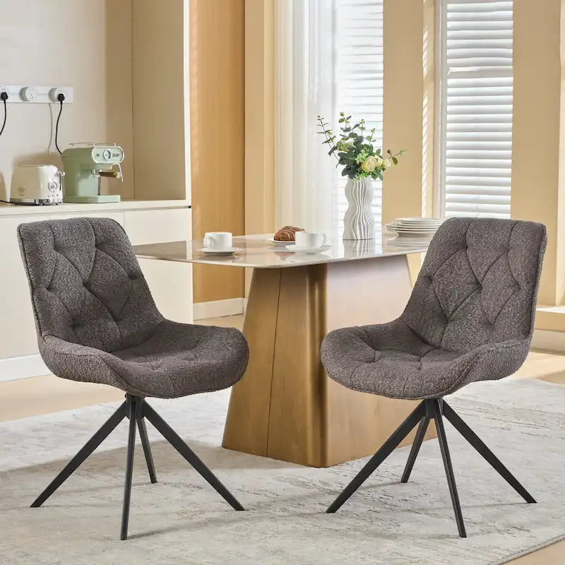 Boucle Upholstered Swivel Dining Chair High Back Diamond Tufted Accent