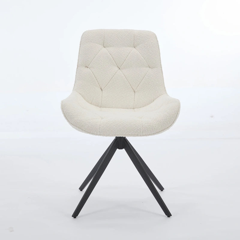 Boucle Upholstered Swivel Dining Chair High Back Diamond Tufted Accent