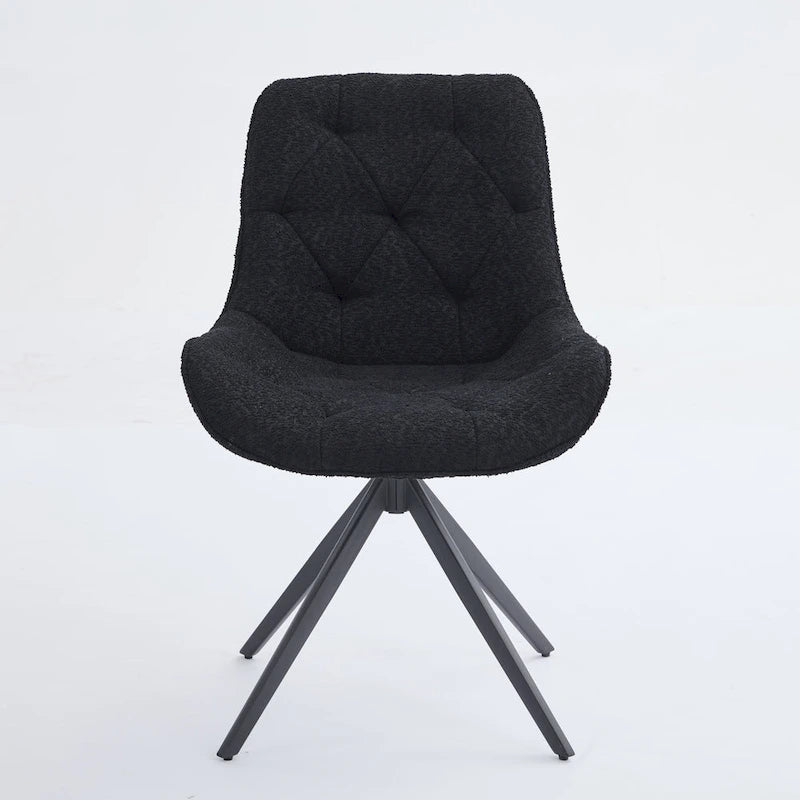 Boucle Upholstered Swivel Dining Chair High Back Diamond Tufted Accent