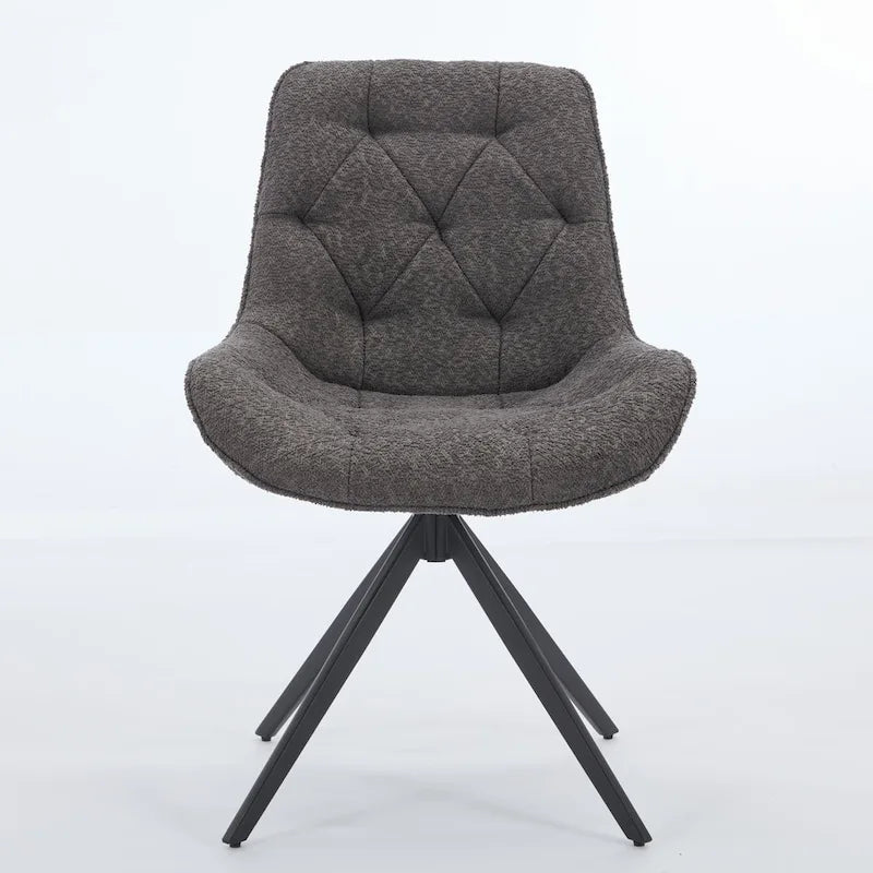 Boucle Upholstered Swivel Dining Chair High Back Diamond Tufted Accent