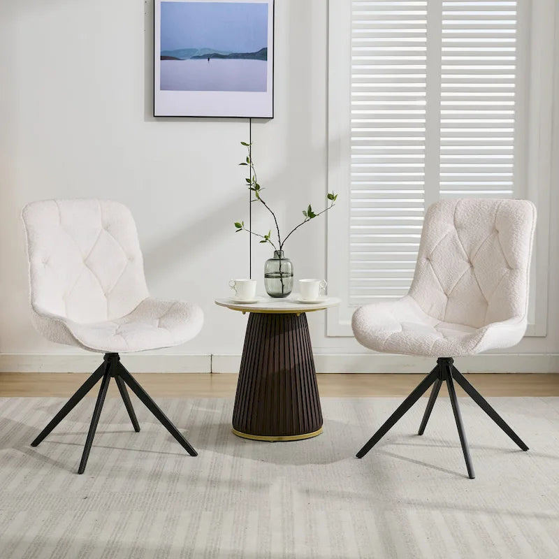 Boucle Upholstered Swivel Dining Chair High Back Diamond Tufted Accent