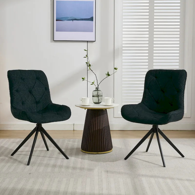 Boucle Upholstered Swivel Dining Chair High Back Diamond Tufted Accent