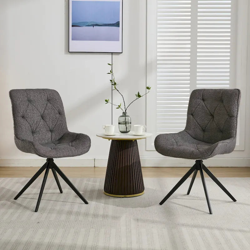 Boucle Upholstered Swivel Dining Chair High Back Diamond Tufted Accent