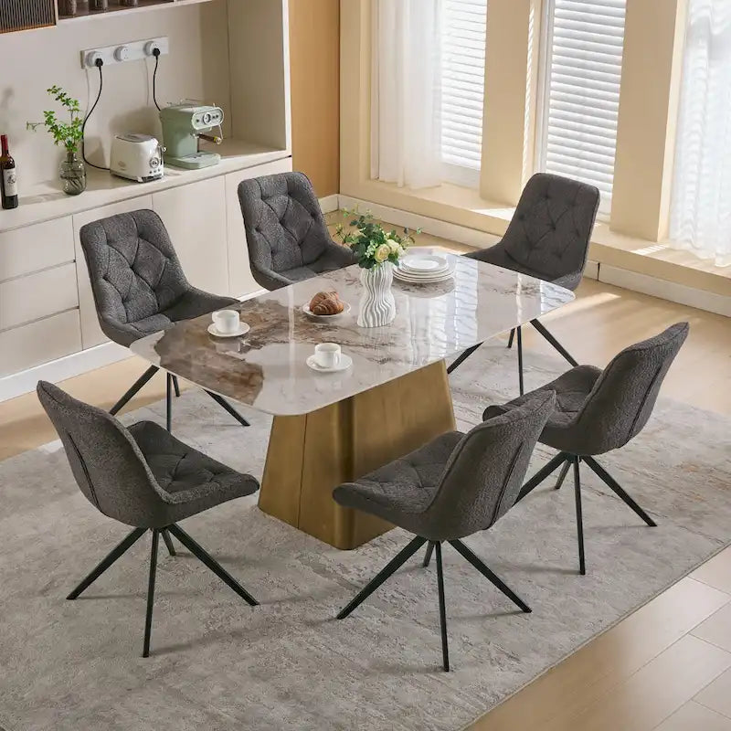 Boucle Upholstered Swivel Dining Chair High Back Diamond Tufted Accent