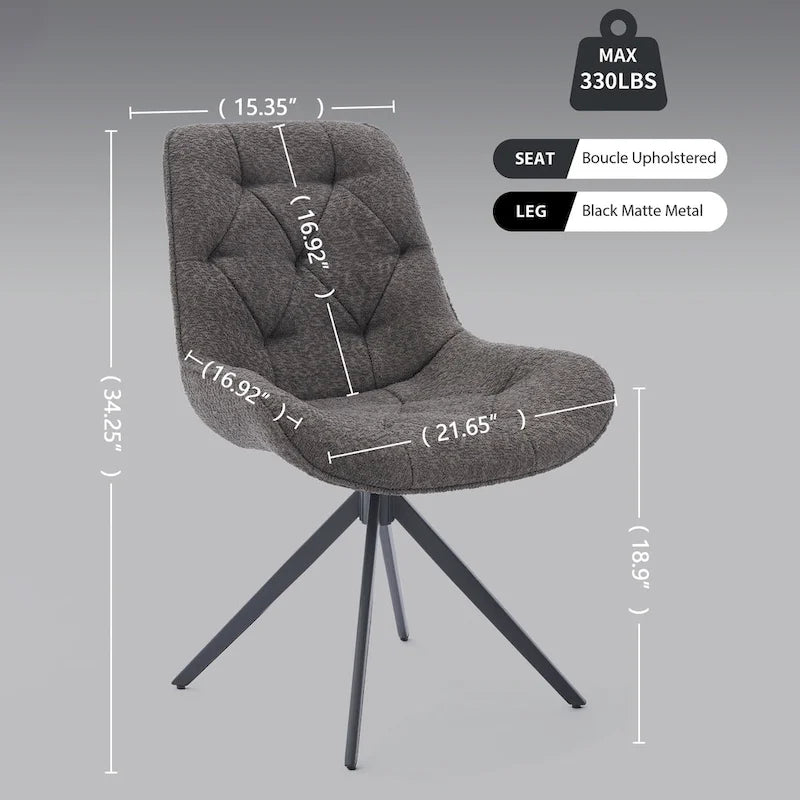 Boucle Upholstered Swivel Dining Chair High Back Diamond Tufted Accent