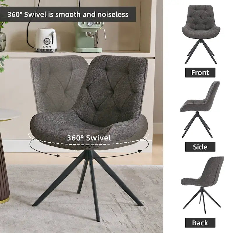 Boucle Upholstered Swivel Dining Chair High Back Diamond Tufted Accent