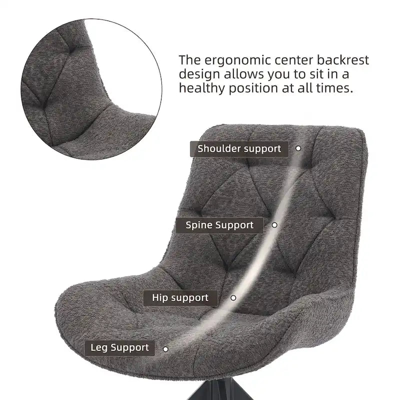 Boucle Upholstered Swivel Dining Chair High Back Diamond Tufted Accent