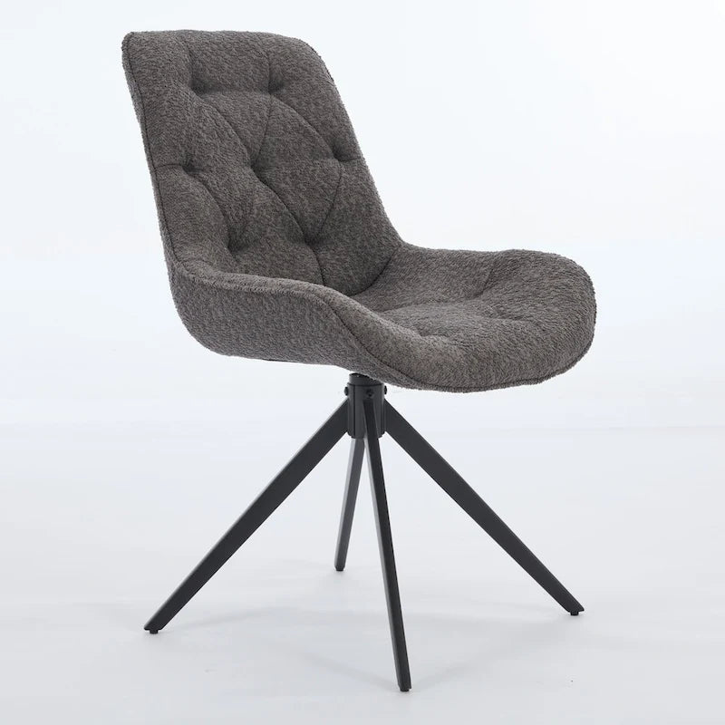 Boucle Upholstered Swivel Dining Chair High Back Diamond Tufted Accent