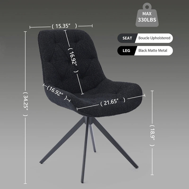 Boucle Upholstered Swivel Dining Chair High Back Diamond Tufted Accent