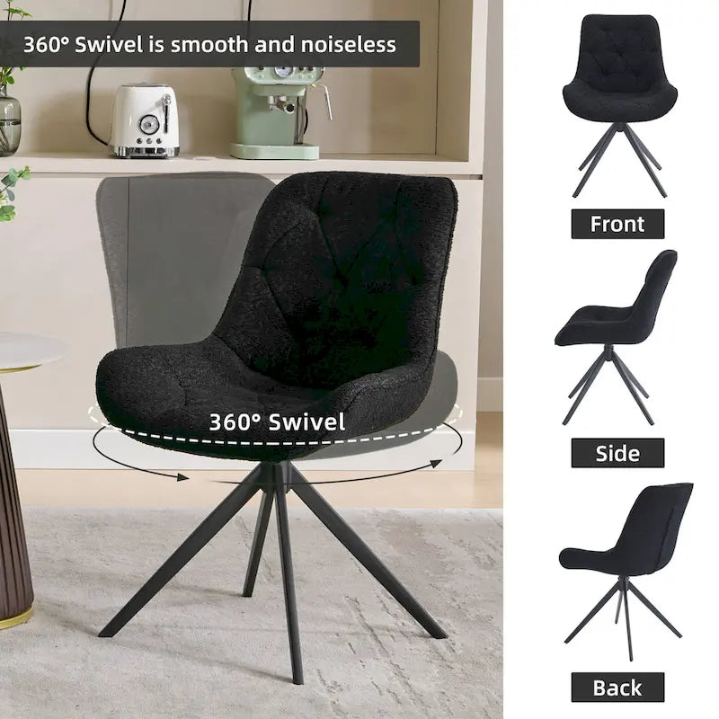 Boucle Upholstered Swivel Dining Chair High Back Diamond Tufted Accent