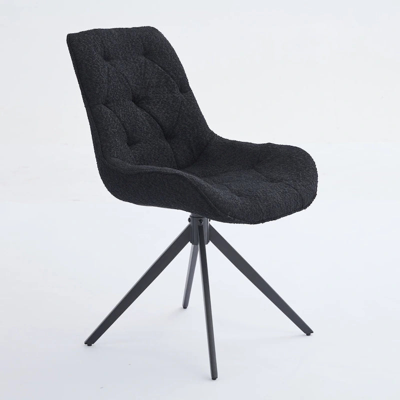 Boucle Upholstered Swivel Dining Chair High Back Diamond Tufted Accent