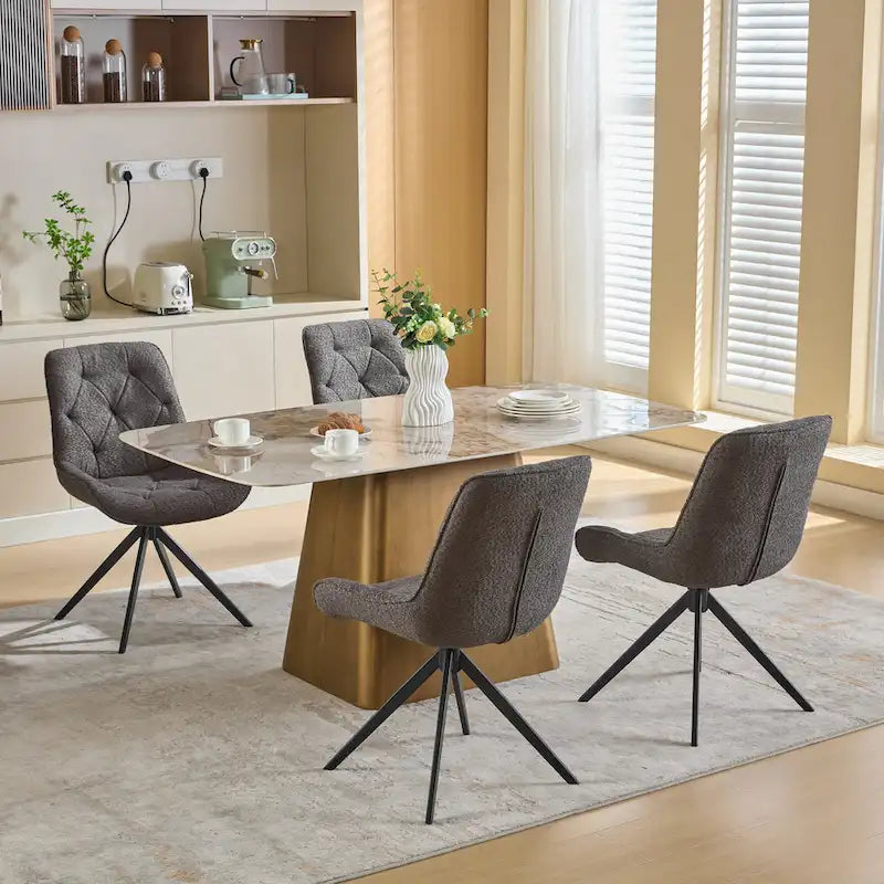 Boucle Upholstered Swivel Dining Chair High Back Diamond Tufted Accent