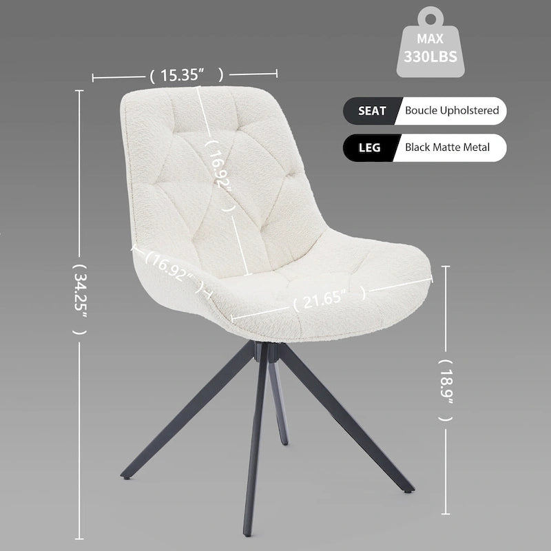 Boucle Upholstered Swivel Dining Chair High Back Diamond Tufted Accent
