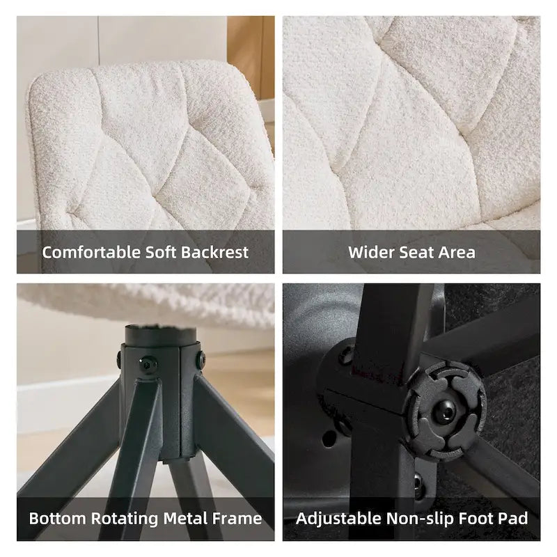 Boucle Upholstered Swivel Dining Chair High Back Diamond Tufted Accent