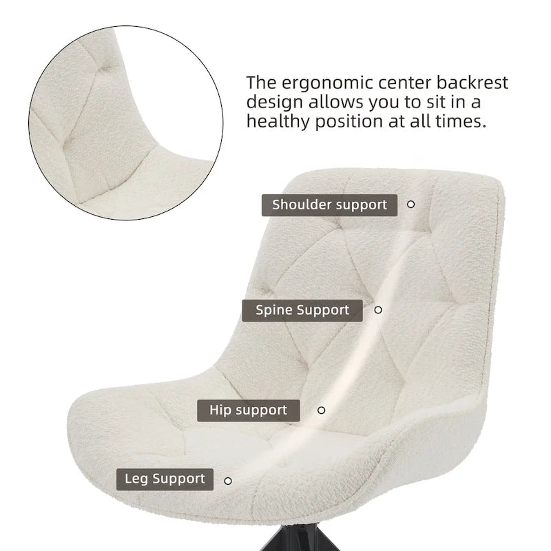 Boucle Upholstered Swivel Dining Chair High Back Diamond Tufted Accent