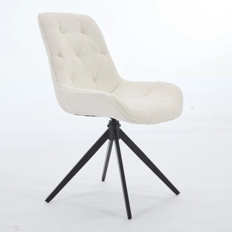 Boucle Upholstered Swivel Dining Chair High Back Diamond Tufted Accent