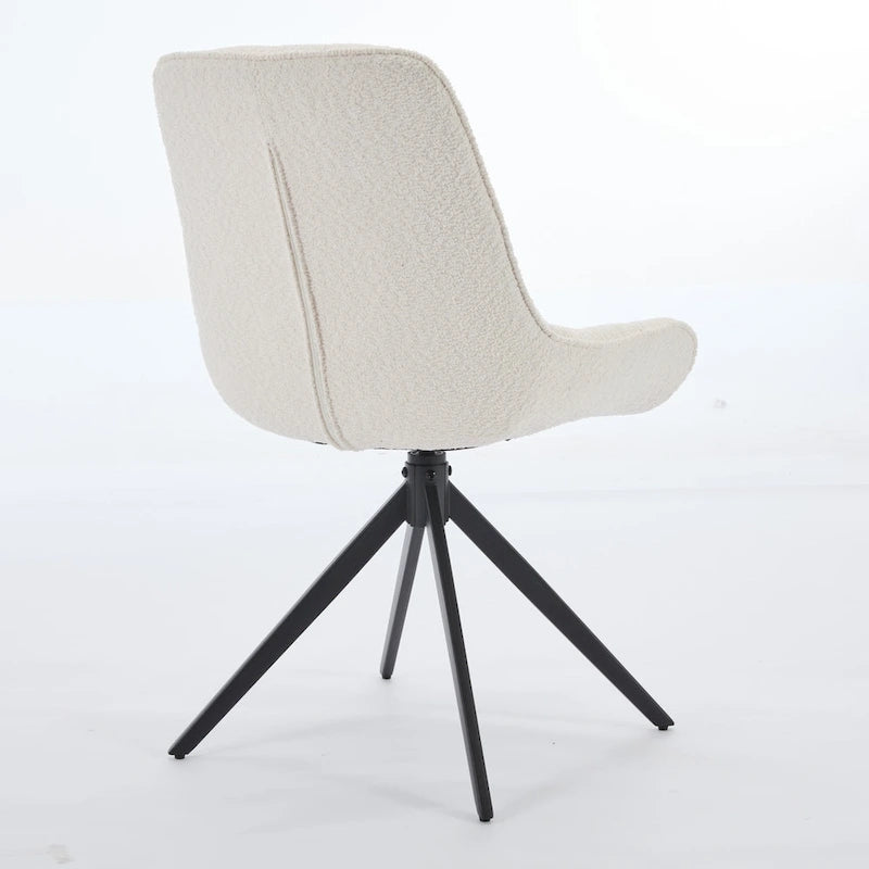 Boucle Upholstered Swivel Dining Chair High Back Diamond Tufted Accent
