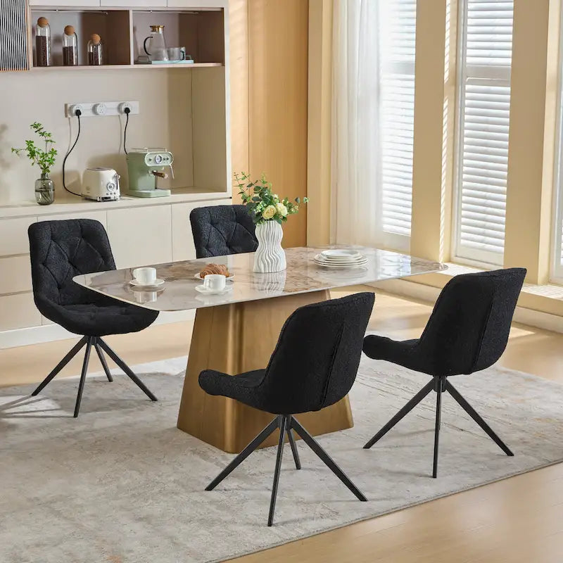 Boucle Upholstered Swivel Dining Chair High Back Diamond Tufted Accent