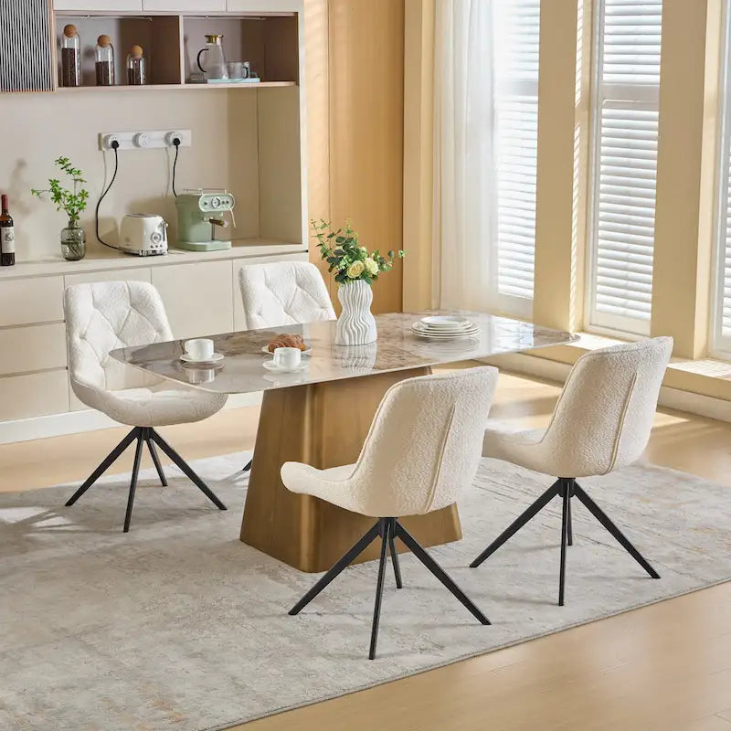 Boucle Upholstered Swivel Dining Chair High Back Diamond Tufted Accent
