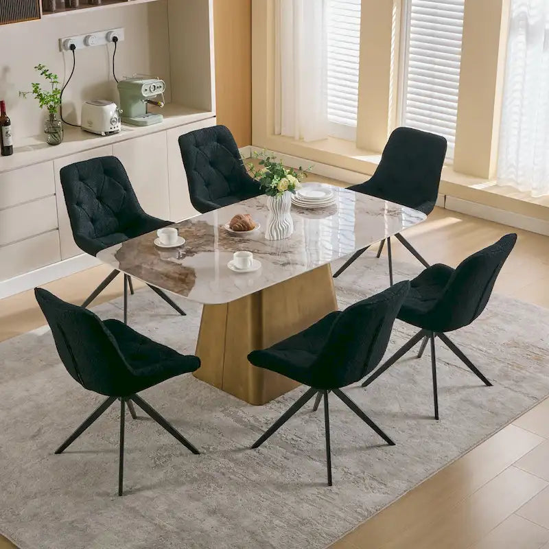 Boucle Upholstered Swivel Dining Chair High Back Diamond Tufted Accent