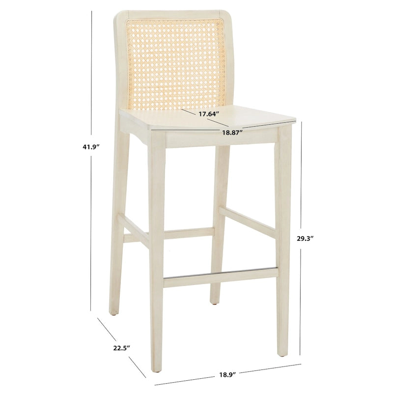 Coastal Rattan Back Bar Stool with Solid Wood Frame Natural Finish