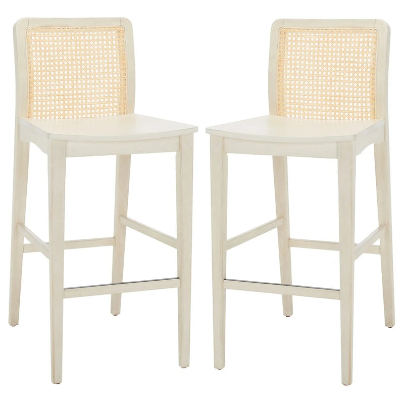 Coastal Rattan Back Bar Stool with Solid Wood Frame Natural Finish