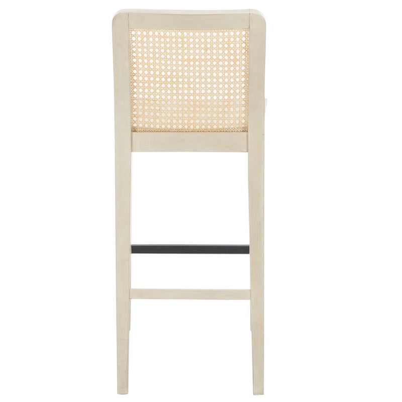 Coastal Rattan Back Bar Stool with Solid Wood Frame Natural Finish