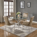 Round Clear Glass Dining Table with Criss Cross Polished Steel Base